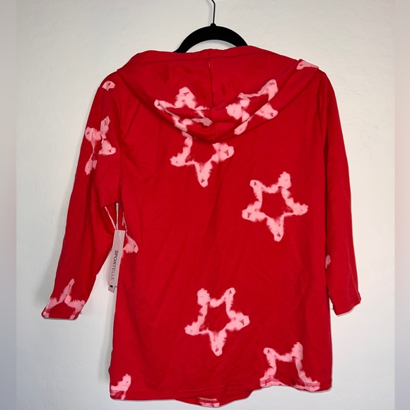 NWT Sportelle 3/4 Sleeve Hooded Star Print Athletic Top Knotted Side Large - Picture 5 of 7